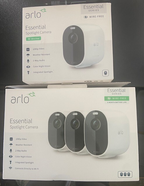Arlo Essential Spotlight Indoor Outdoor 1080p HD Wireless Camera – Pack of 3+1
