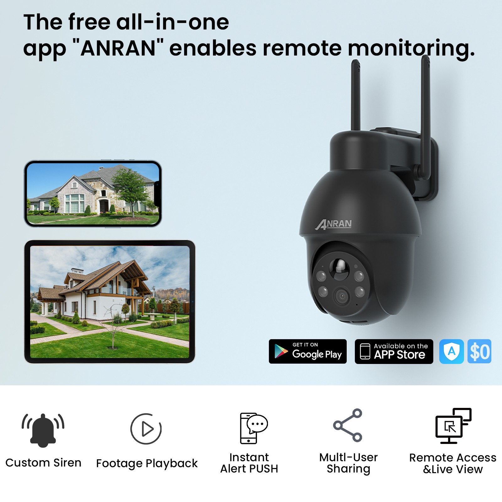Wireless Security Camera System Solar Panel Battery 3MP PTZ 2Way Audio Outdoor