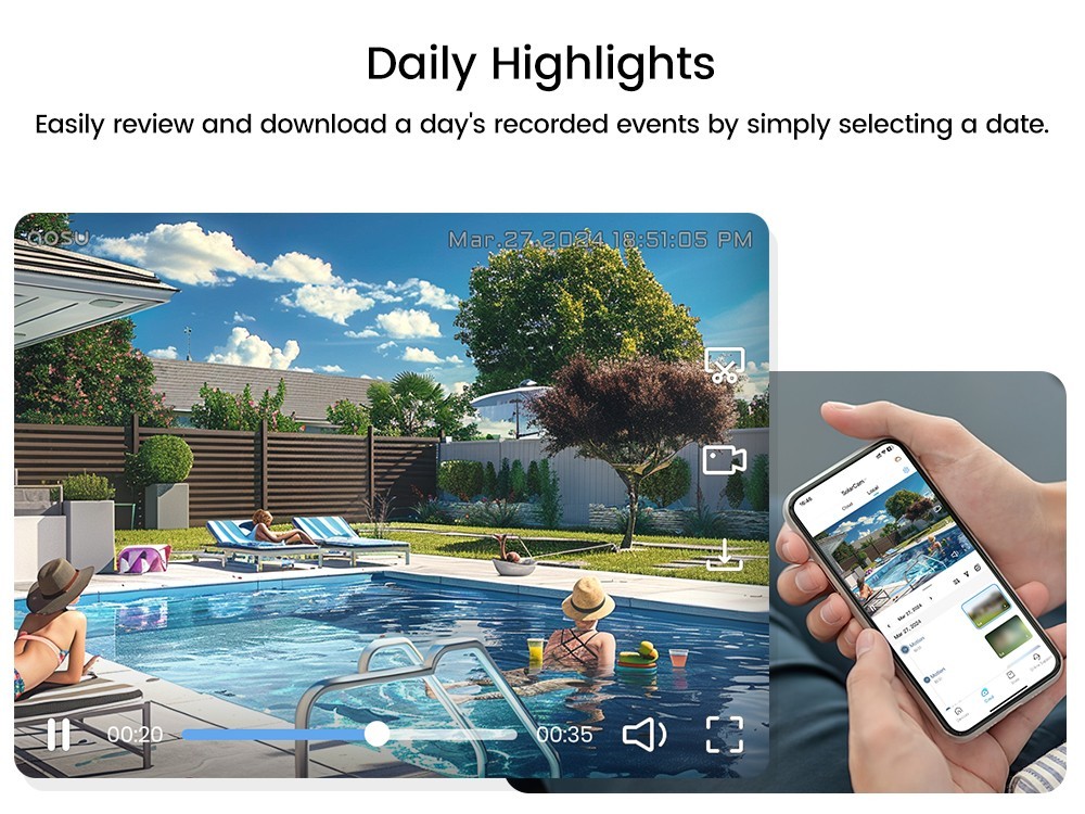 AOSU 5MP Solar Security Cameras Outdoor Wireless,Home Security System 4-Cam Kit