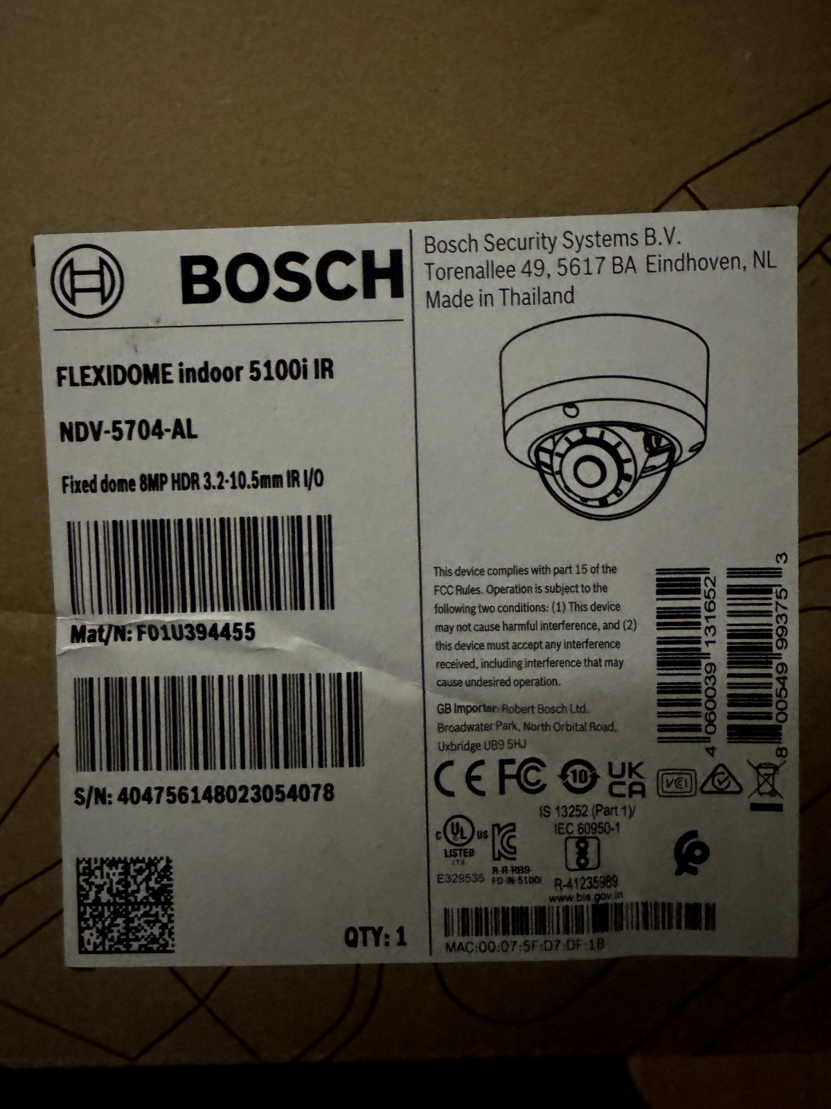 NEW Bosch NDV-5704-AL 8 Megapixel Network Outdoor Dome Camera w/ 3.4-10.2mm Lens
