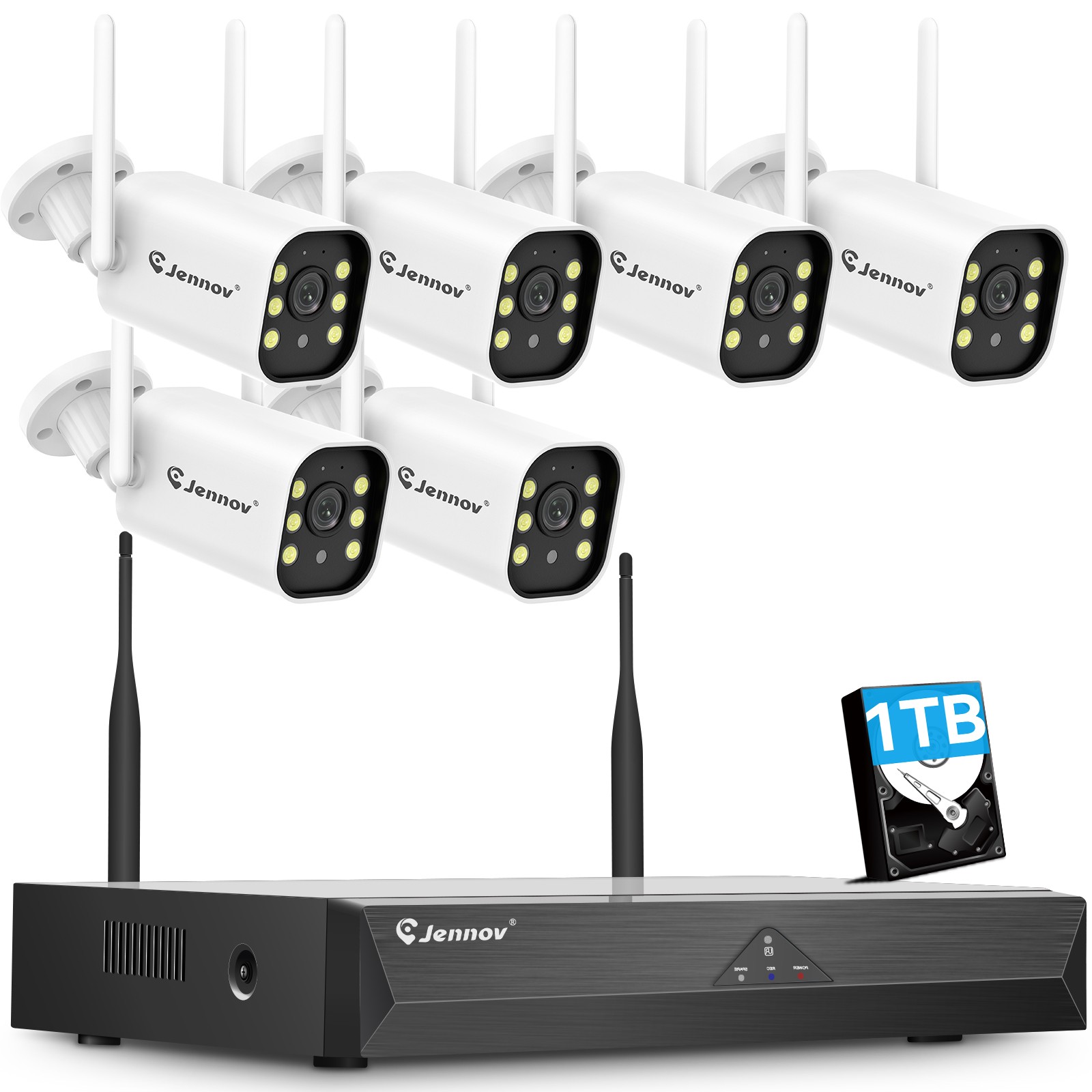 JENNOV 5MP Security Camera System Wireless Outdoor Wifi Audio CCTV 10CH 1TB HDD