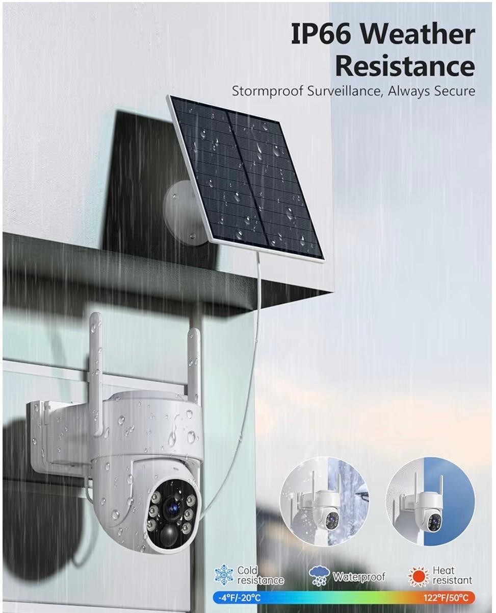 Gianteye 2K Wireless Outdoor PTZ Security Camera Solar Powered