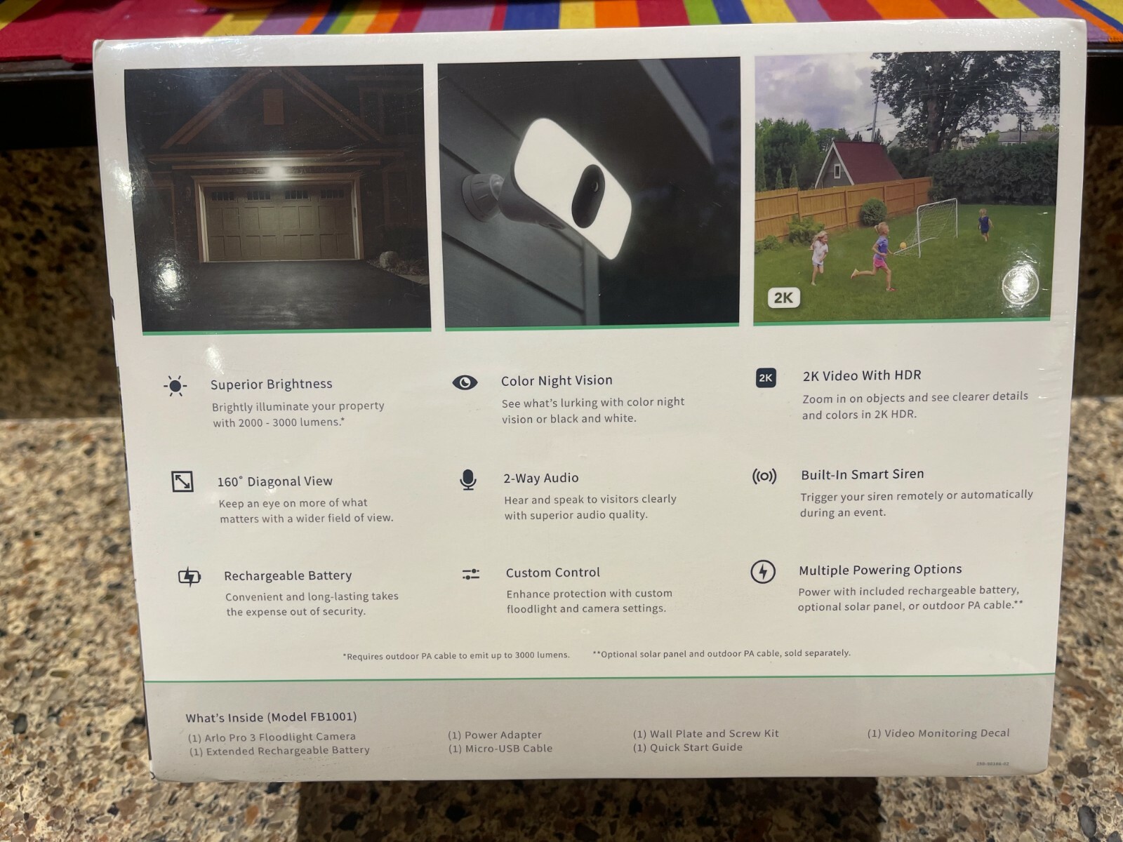 NEW! Arlo Pro 3 Wireless Floodlight Camera FB1001 & Charging Cable VMA5600C