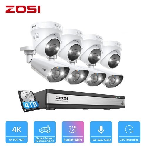 ZOSI 8CH/16CH 5MP/8MP POE IP Security Camera System 4K AI Face Detect NVR Audio