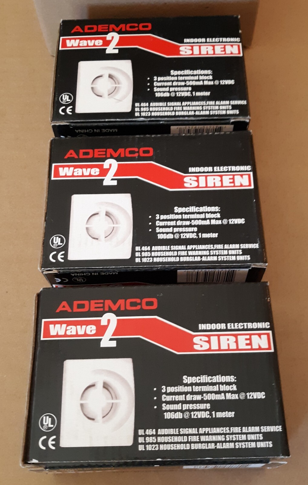 Ademco WAVE 2 Two-Tone Siren Beige / White 106 db., 12VDC, 500mA (3 Pack)