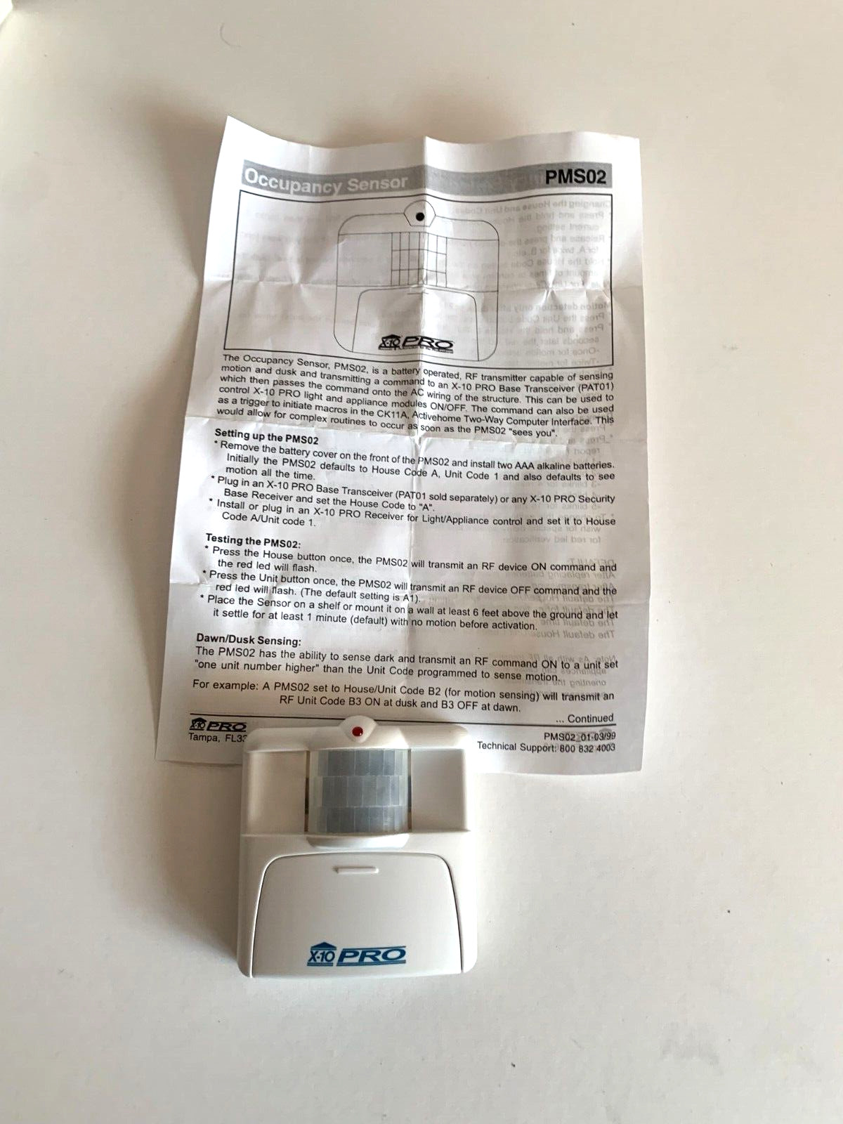 X-10 PRO WIRELESS MOTION DETECTOR MODEL PMS01, White, X10. New open Box.