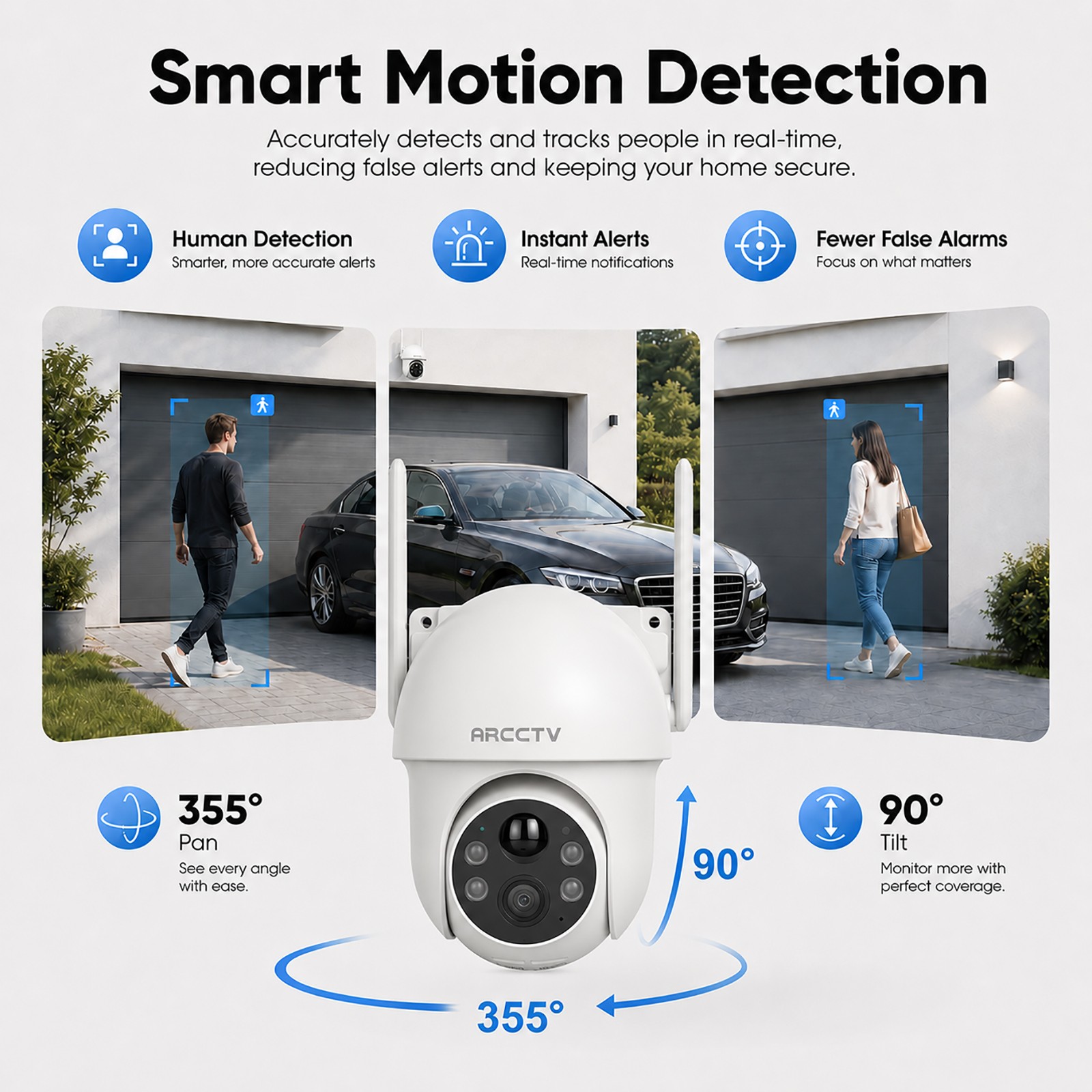 ARCCTV 4MP WiFi6 Wireless Outdoor Security Camera Solar Battery Powered PTZ Cam