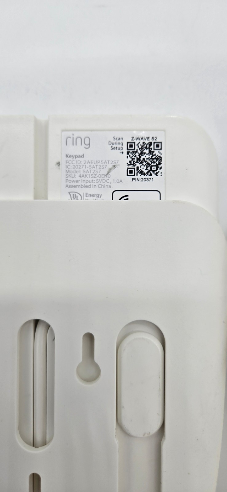 Ring 5AT2S7 (2nd Gen) White Wireless Z-Wave Home Security System Alarm Keypad