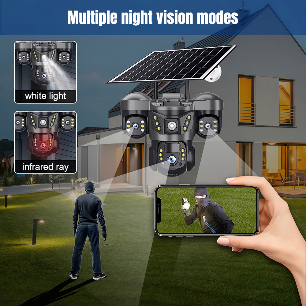 Solar Battery Powered Wireless WiFi Outdoor Pan/Tilt Home Security Camera CCTV