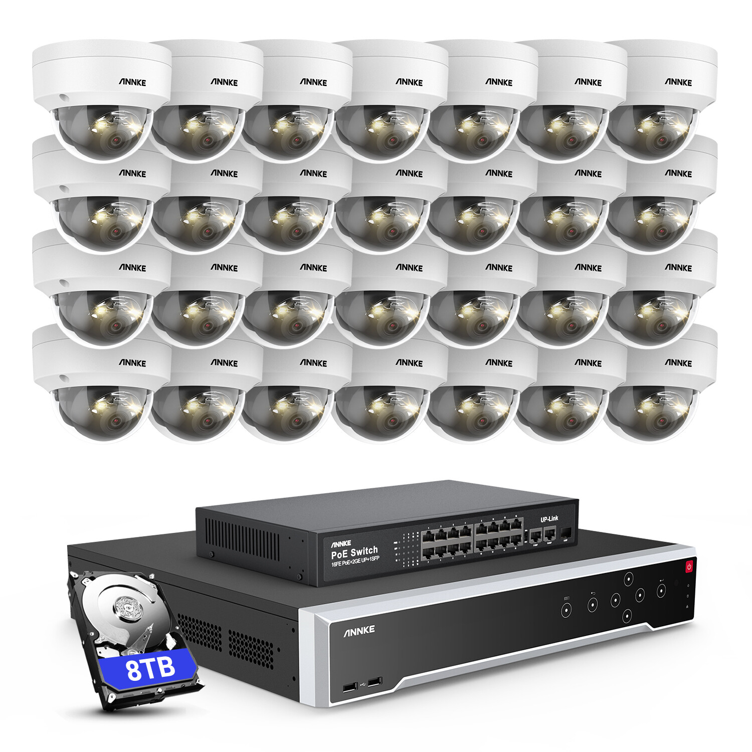 ANNKE 32CH NVR 12MP POE Dome Security Camera System Color Night Audio Recording