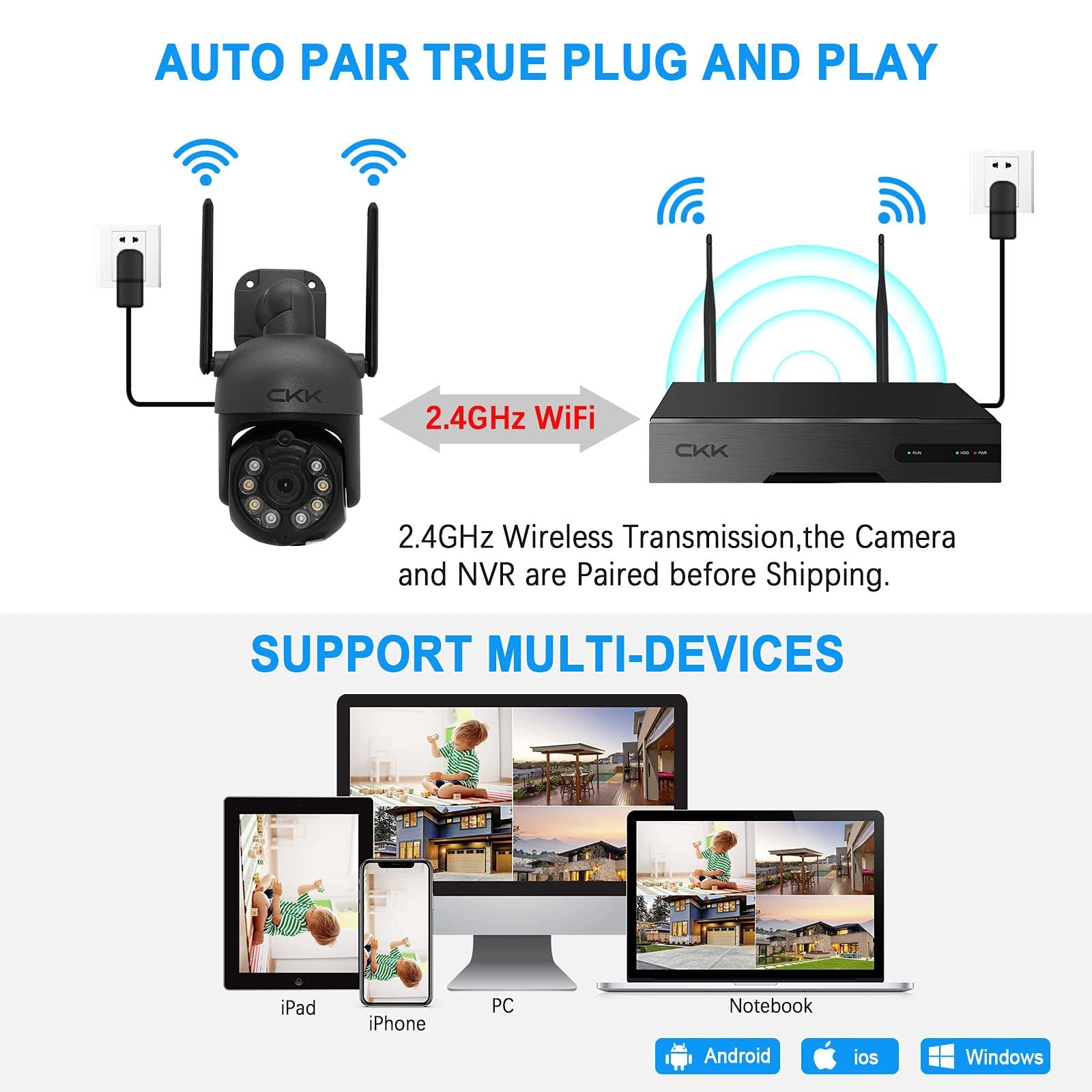 Wireless Security Camera System, 4pcs 3MP PTZ Cameras Outdoor Indoor, WiFi Su…