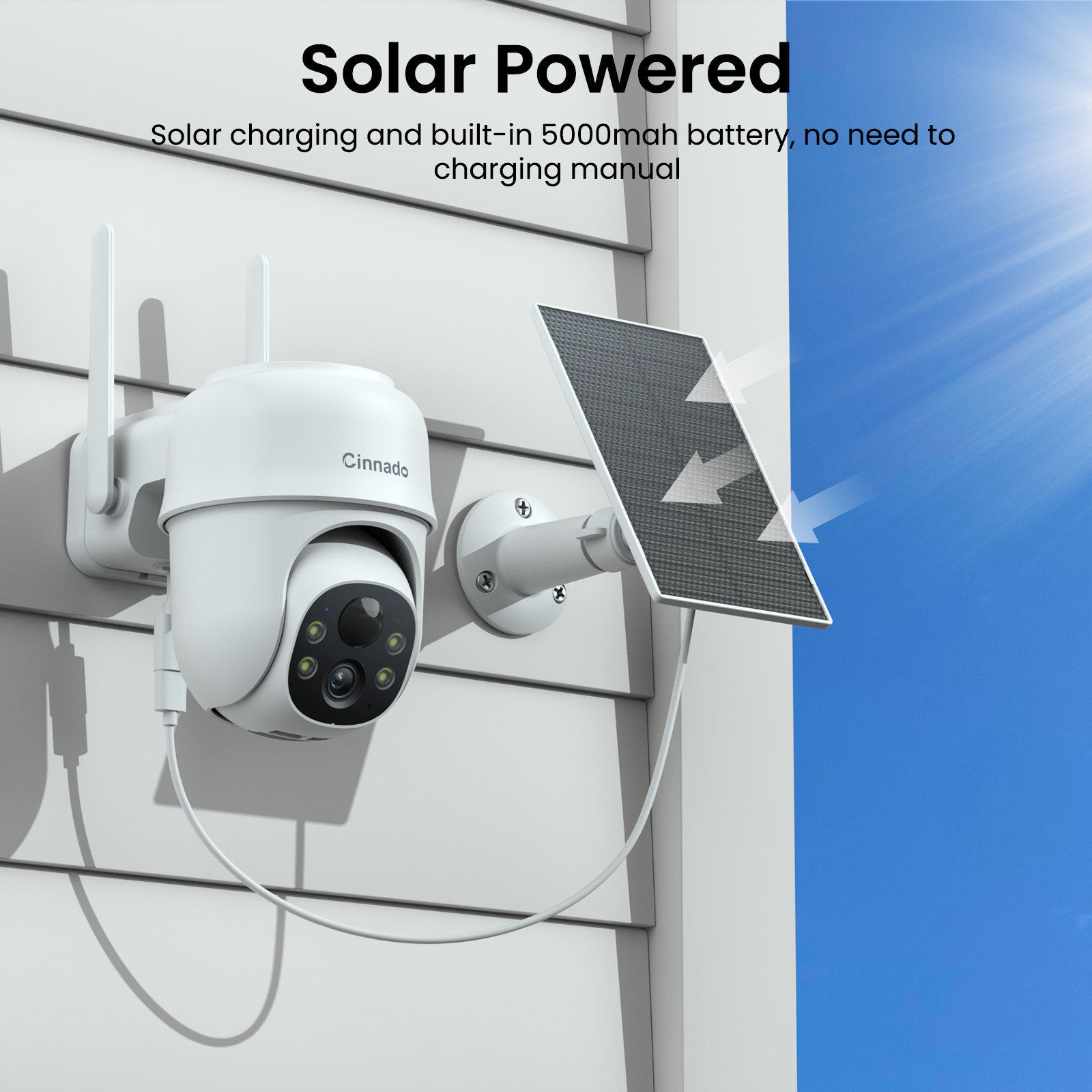 2K WIFI 360°Pan/Tilt Home Solar Security Camera Outdoor Wireless Human Detection