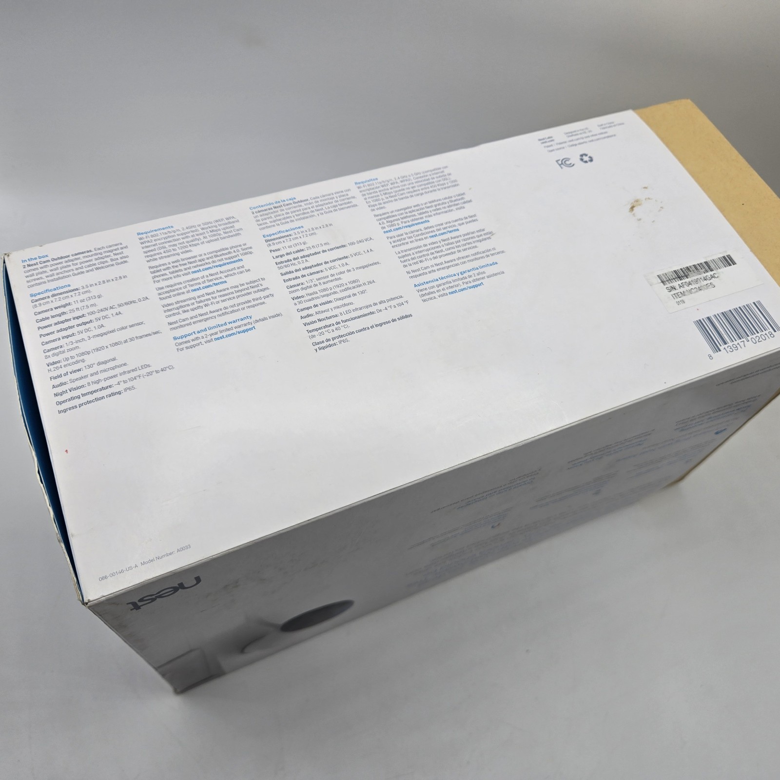 New Open Box Nest Cam Outdoor 1st Gen A0033 NC2100ES 2-Pack