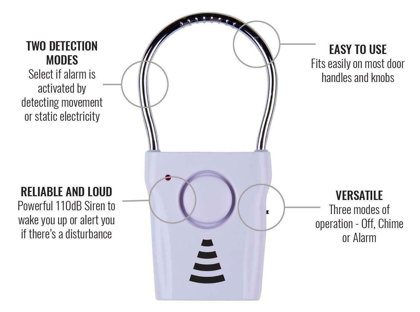 SABRE Door Handle Alarm –110dB Home Security – Audible up to 600 Feet SA81144