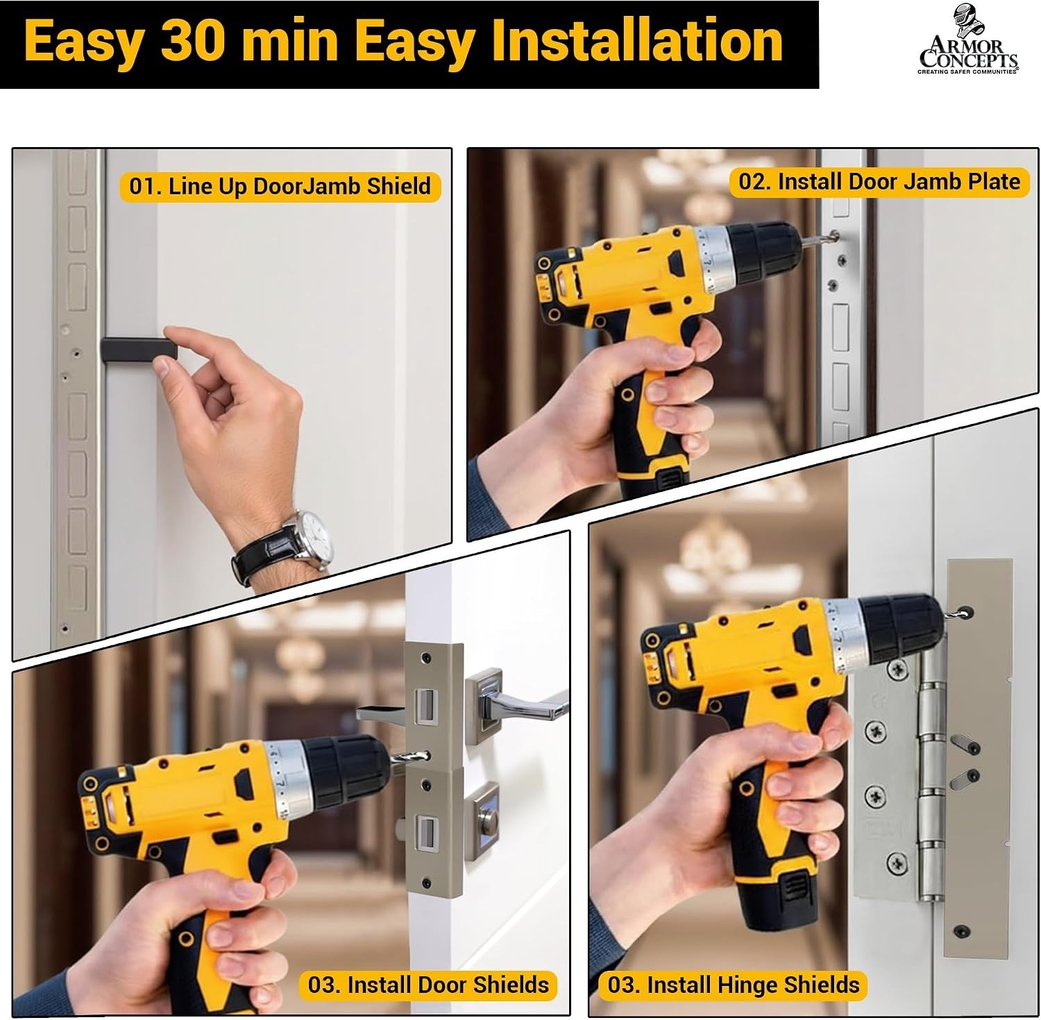 Effortless Installation 5-Piece Heavy Duty Door Reinforcement Kit – Satin Nickel