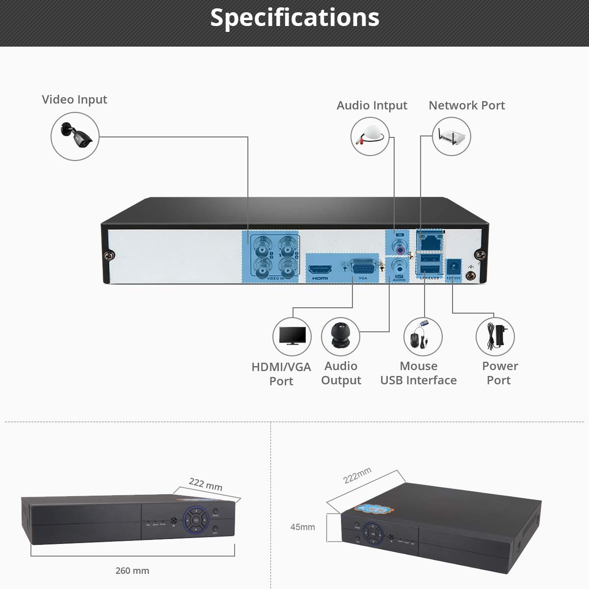 4CH 1080P 5-in-1 HD Analog Hybrid DVR&NVR Supports Up to 5MP IP Camera+2MP AHD/T