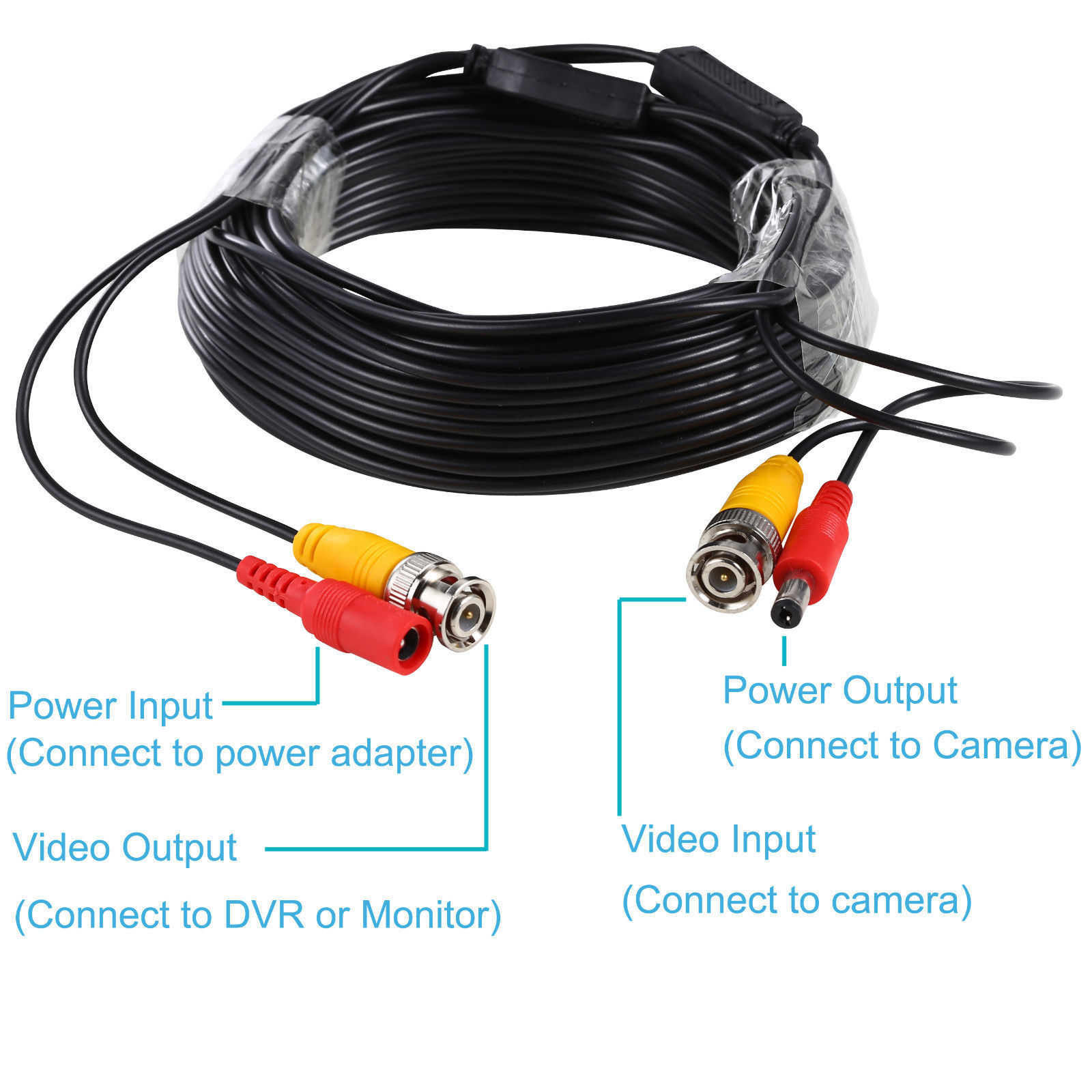 2-in-1 DC BNC RCA Video Power Cord Cable Line For CCTV DVR Surveillance Camera
