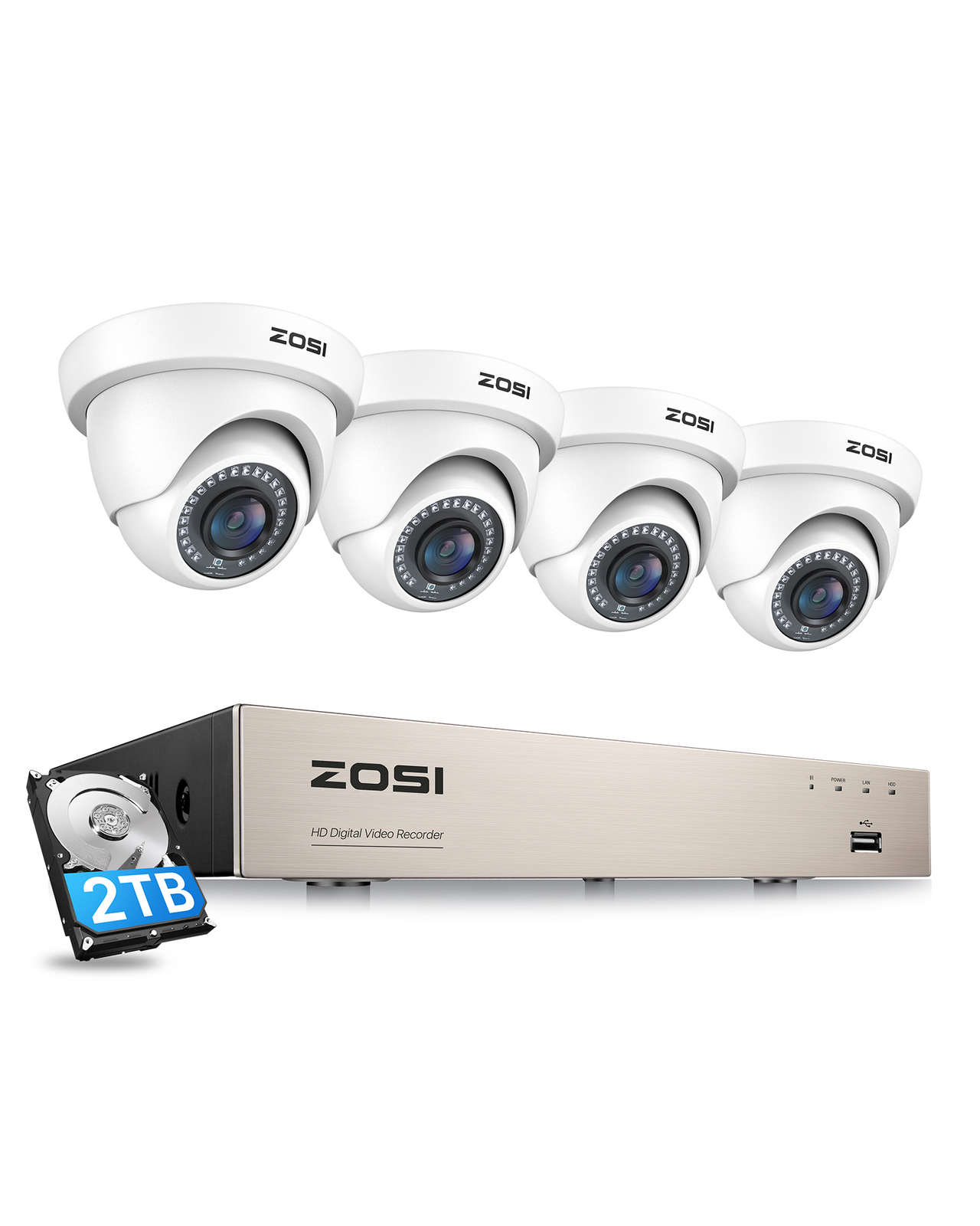 ZOSI H.265+ 8CH 5MP Lite DVR 1080p Outdoor Home Security Camera System Wired 2TB