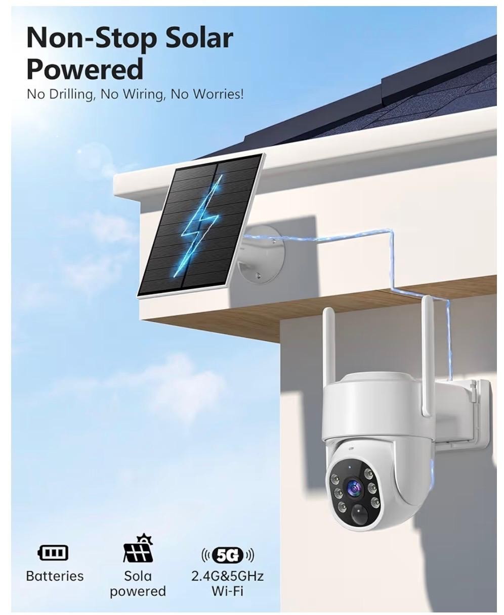 Gianteye 2K Wireless Outdoor PTZ Security Camera Solar Powered