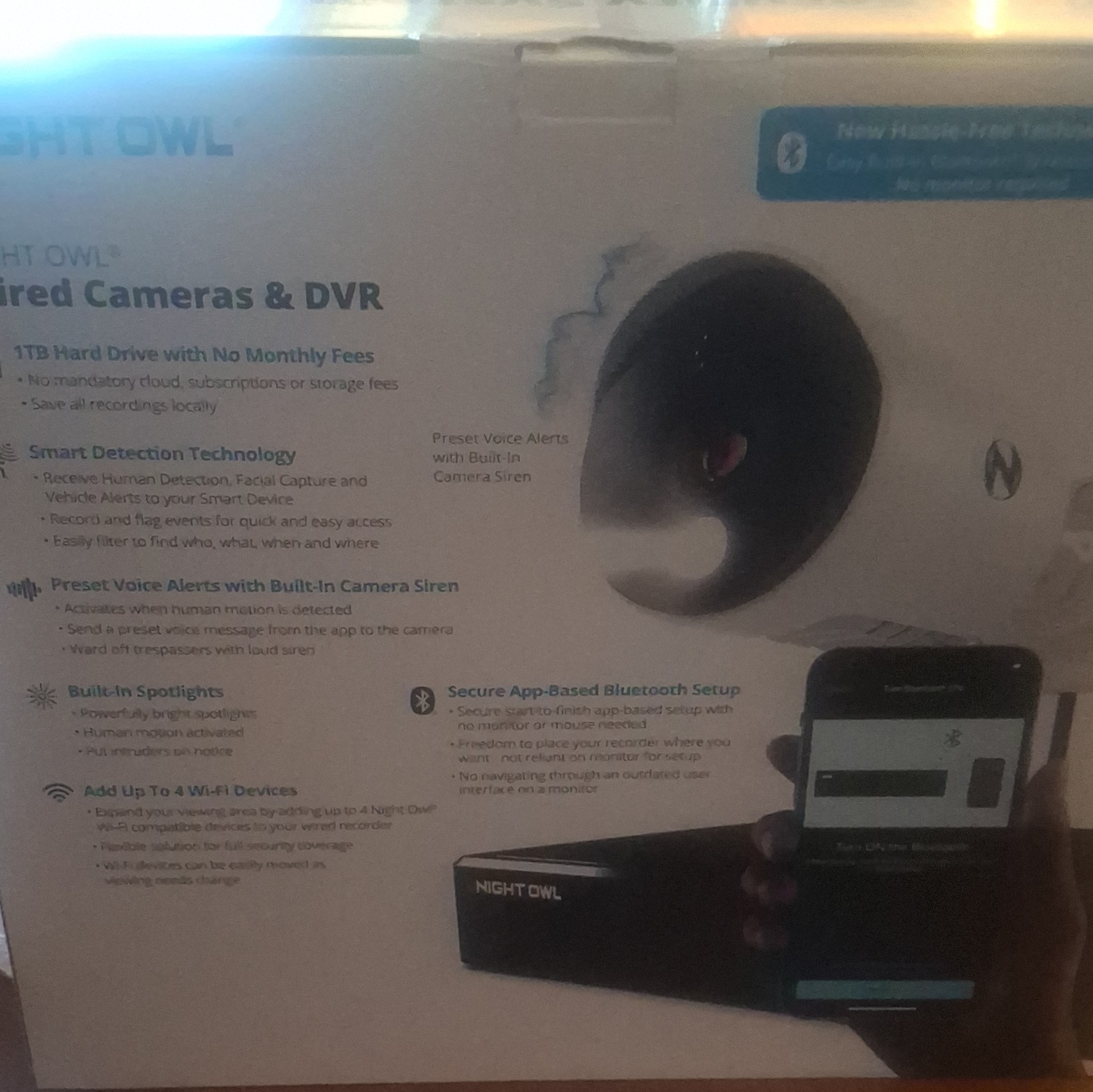Night Owl 4K UHD Wired 8CH DVR Security System 4 Cameras 1TB Bluetooth