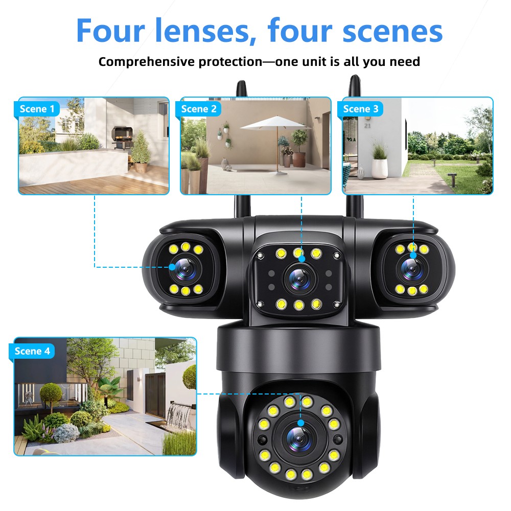 4PCS 16MP 4G SIM Solar Battery Security IP Camera Outdoor Home 4 Lens PTZ CCTV