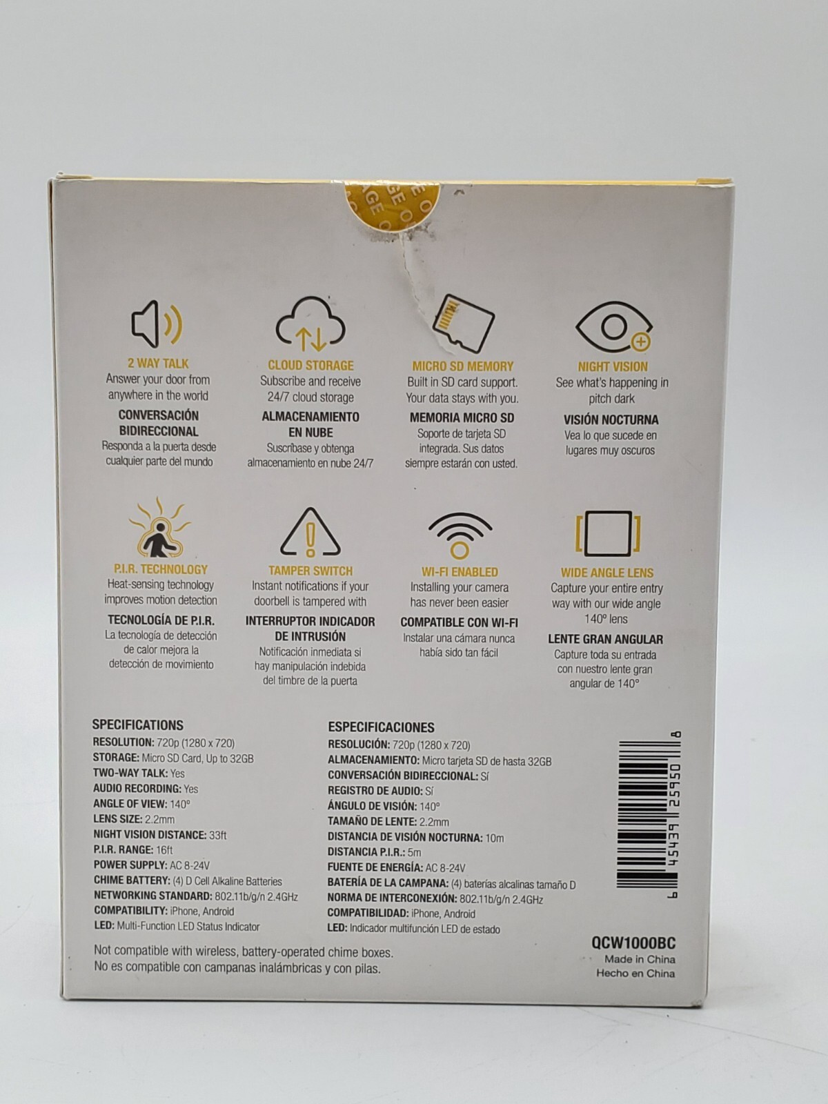Q-See QCW1000BC – Q-see Wi-Fi Doorbell Camera & Chime – Black – Full-duplex –