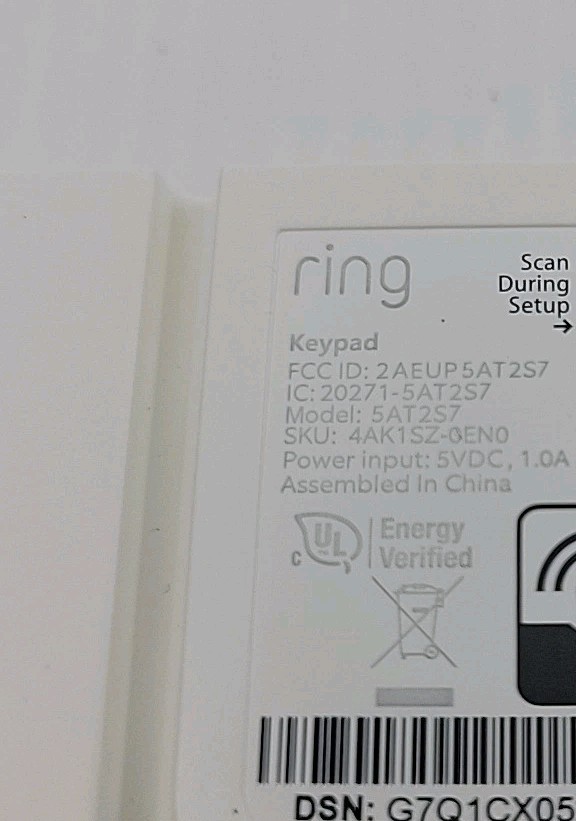 Ring 5AT2S7 (2nd Gen) White Wireless Z-Wave Security System Alarm Keypad USED