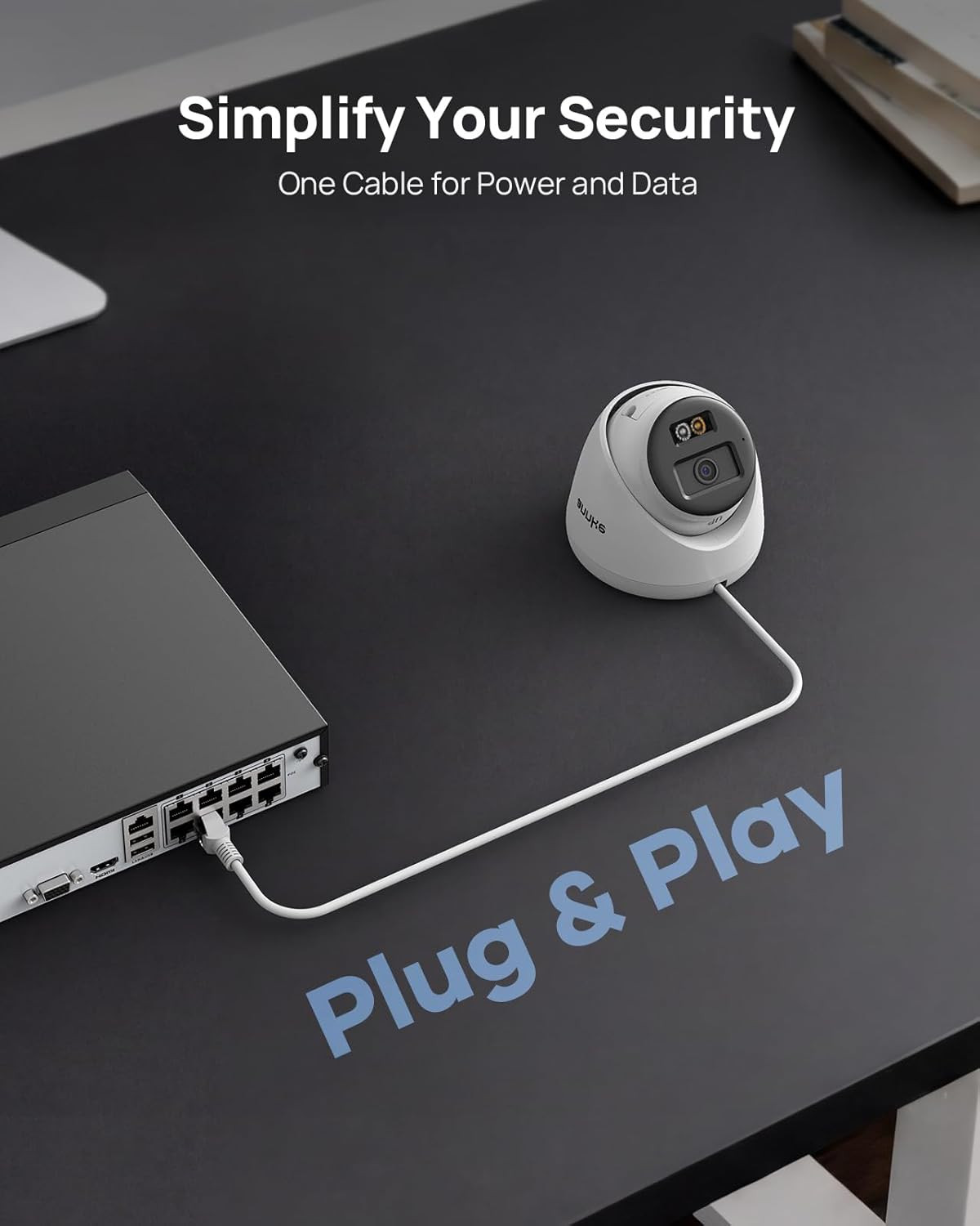 H500 3K 5MP Poe Security Camera System, 4X 3K 5MP Outdoor IP Cams, Red and Blue