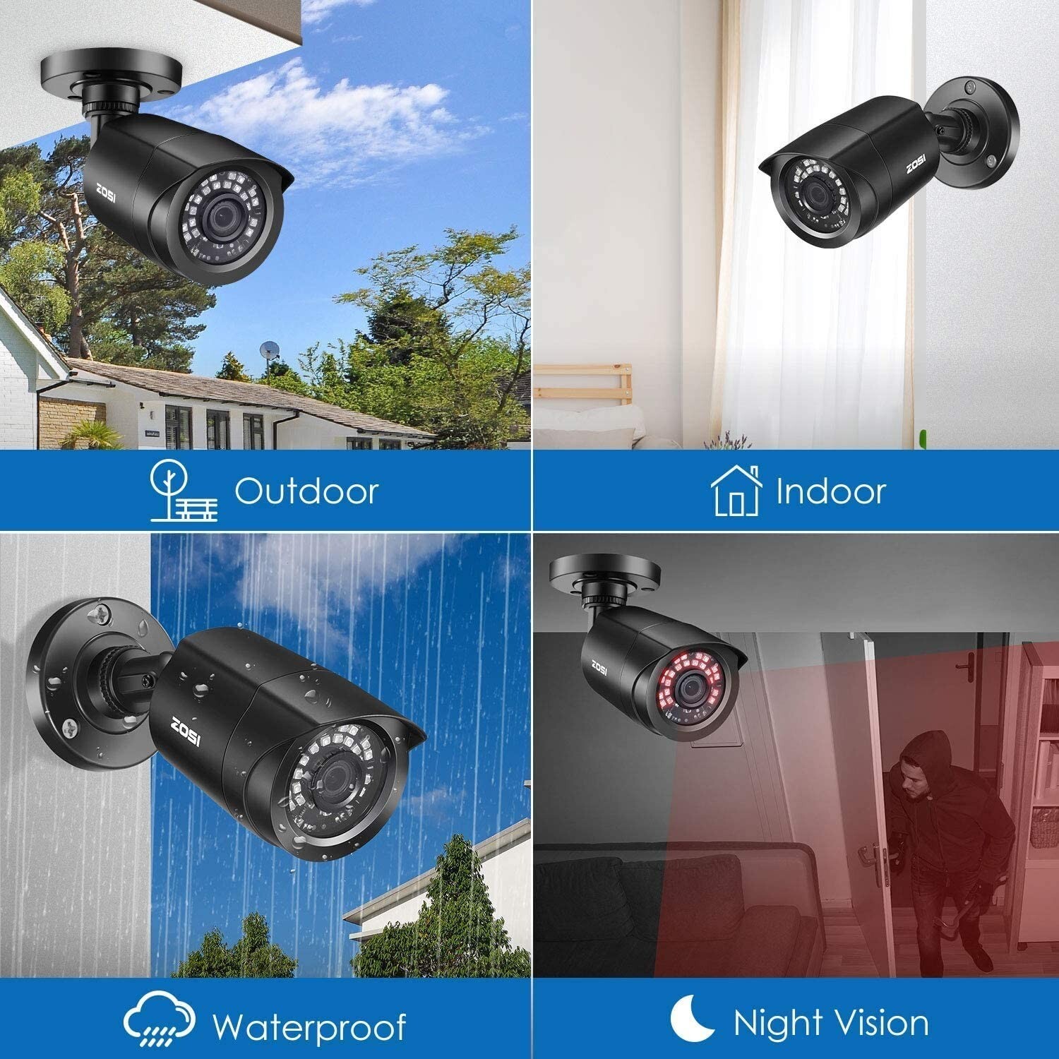 ZOSI 8CH 5MP Lite DVR 1080P Outdoor CCTV Security Camera System Kit Night Vision