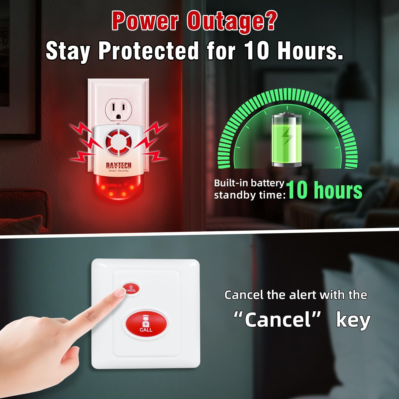 Daytech Wireless Panic Button Alarm-120dB Strobe Siren with Panic Buttons,