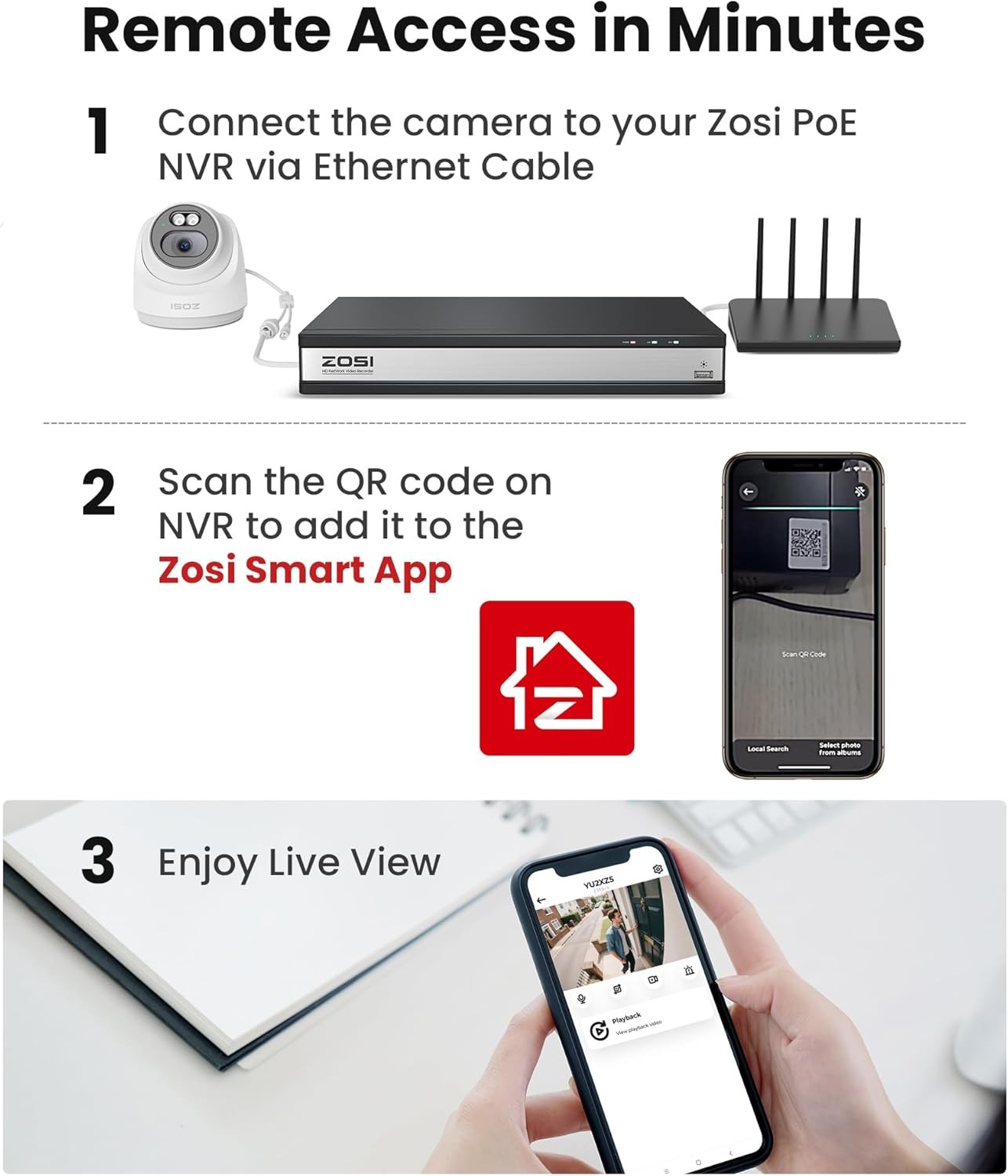 ZOSI C220 16CH 4K NVR PoE Security 4MP Camera System Outdoor 2 Way Audio 4TB HDD