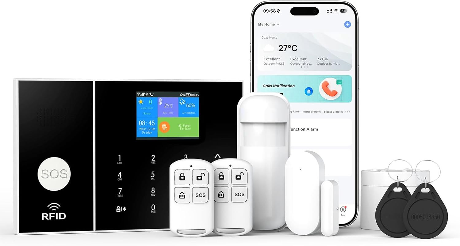 Alarm System for Home Security,Wifi+Gsm 4G DIY Alarm Kit with Phone APP Alert, D