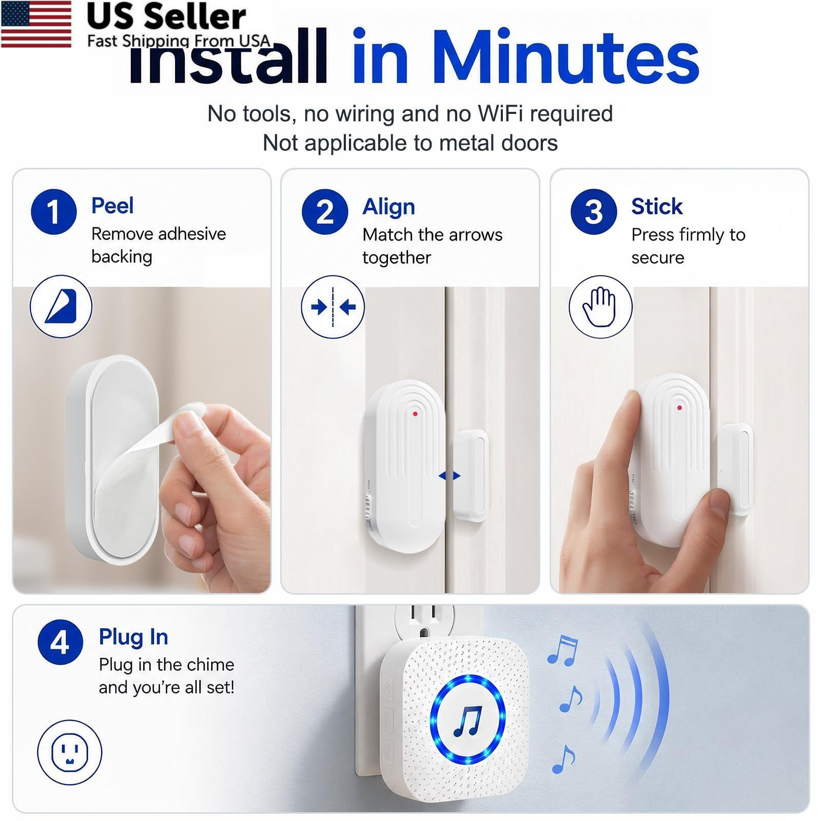 Door Chime,SanJie Wireless Sensor 2 Sensors + 1 Receiver White, White