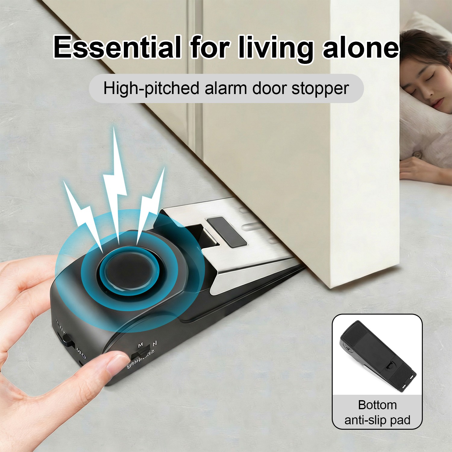 Wireless Door Stop Blocking Alarm Vibration Triggered Alert Security System