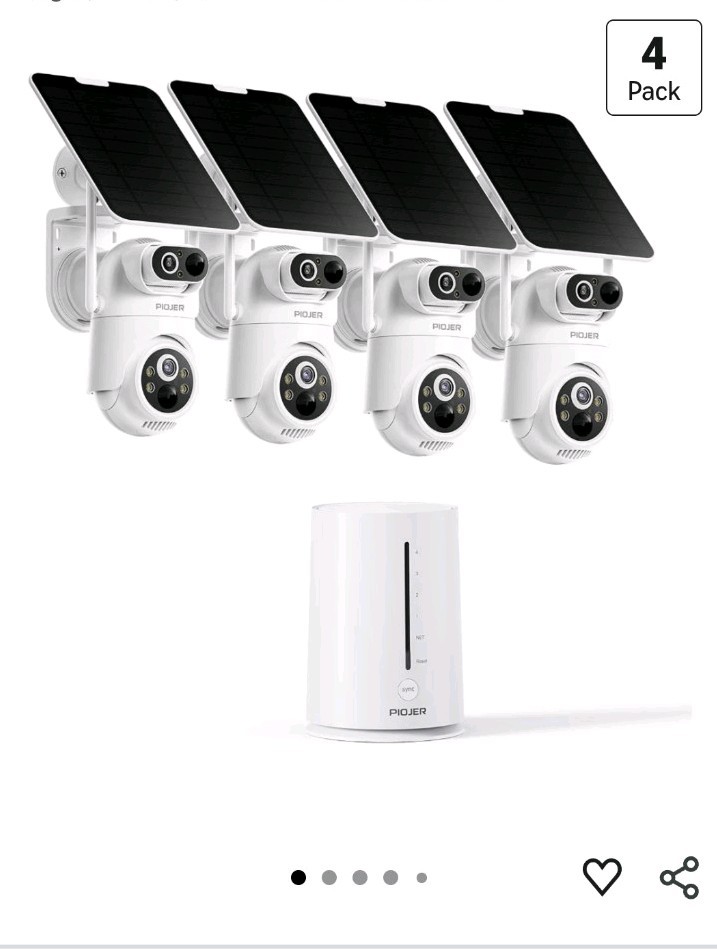PIOJER 4-Pack Solar Wireless Wi-Fi PTZ Outdoor Security Camera Complete System