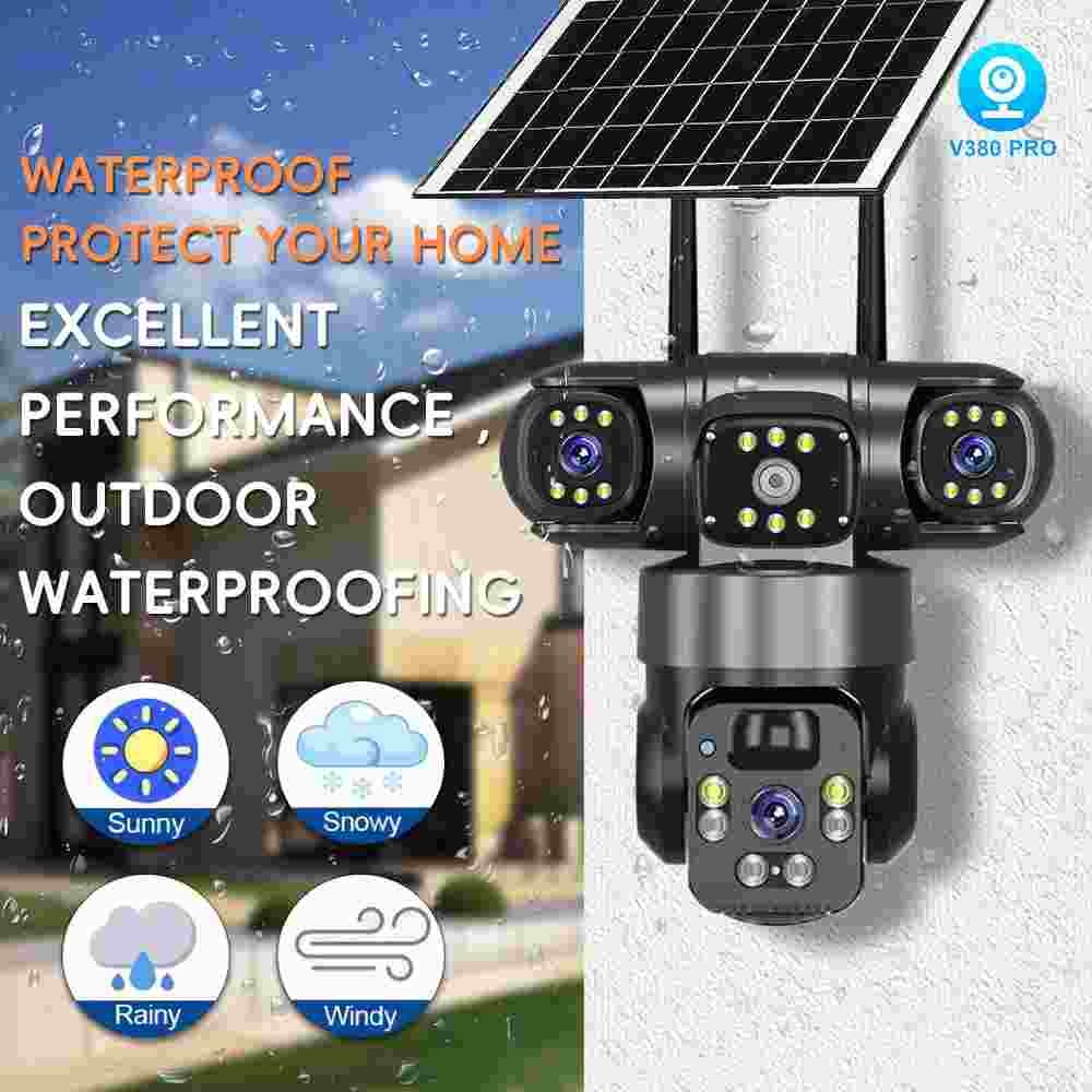 3 Lens HD 9MP WiFi Solar Camera Wireless Outdoor CCTV PTZ Home Security IR Cam