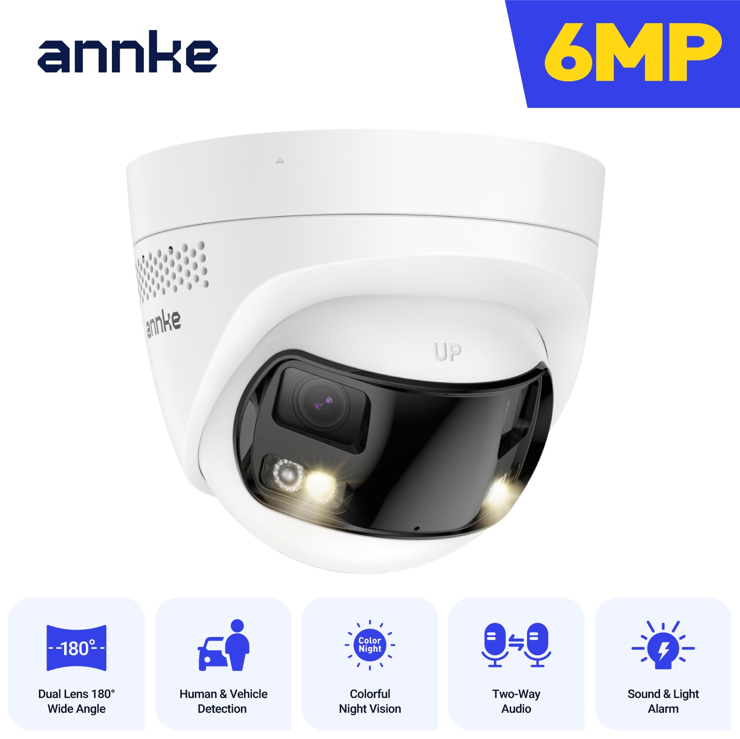ANNKE FCD600 6MP POE Security IP Camera Dual Lens Outdoor Color Night 2 Way Talk