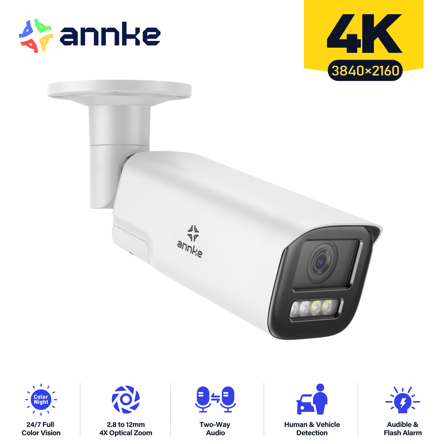 ANNKE 4K POE Security IP Camera 8MP 4x Zoom AI Color Night Vision Two Way Audio