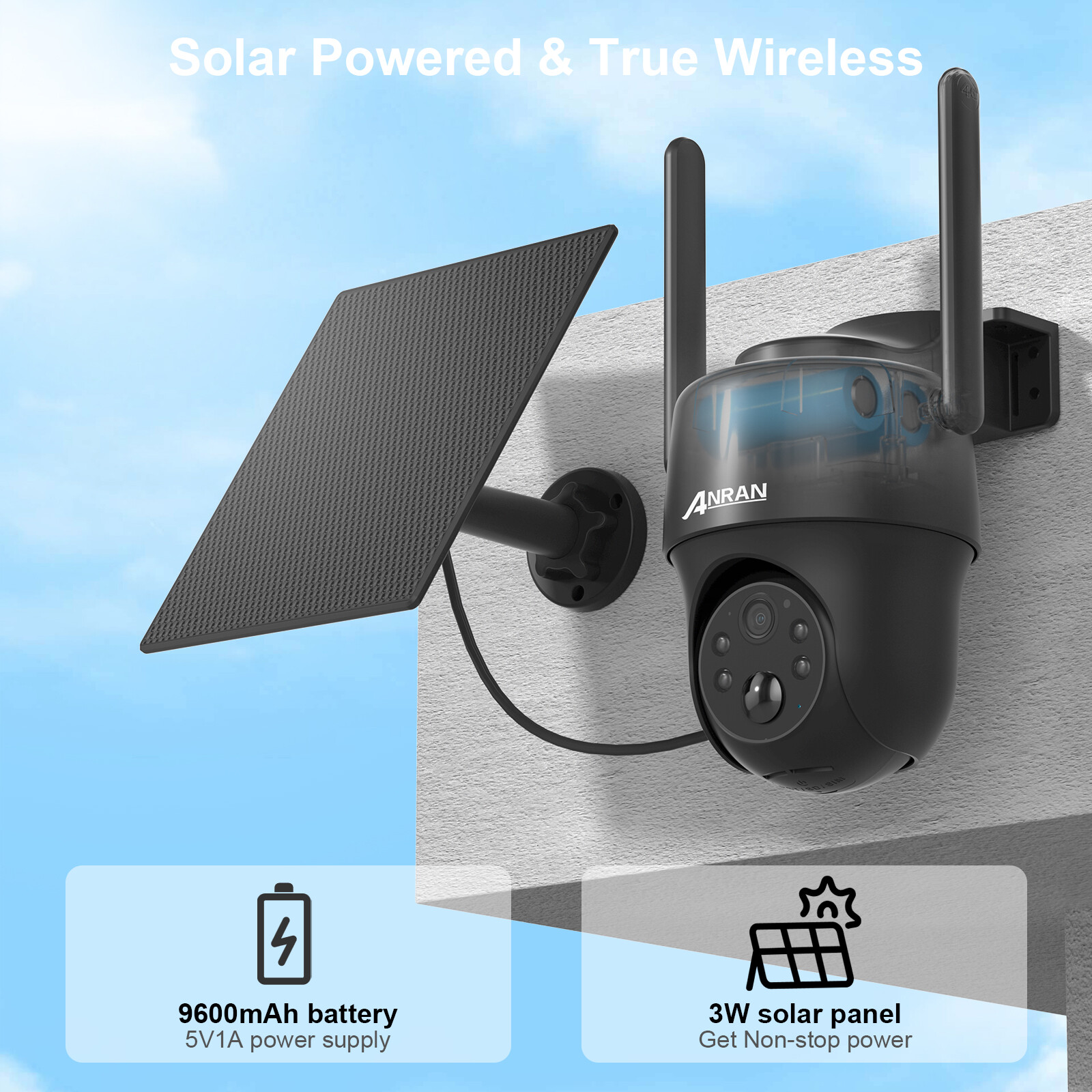 ANRAN 4G LTE Cellular Solar Security Camera 360° Live View 3MP Outdoor Wireless