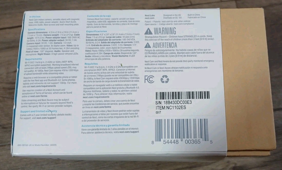 Google Nest Cam – NC1102ES – Indoor Security Camera Unit – PARTS OR REPAIR