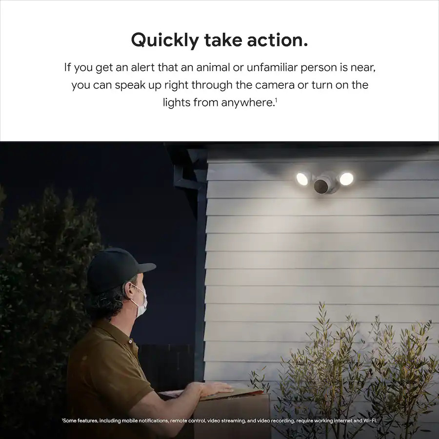 Google Nest Cam with Floodlight Outdoor Wired Smart Security Camera Snow White