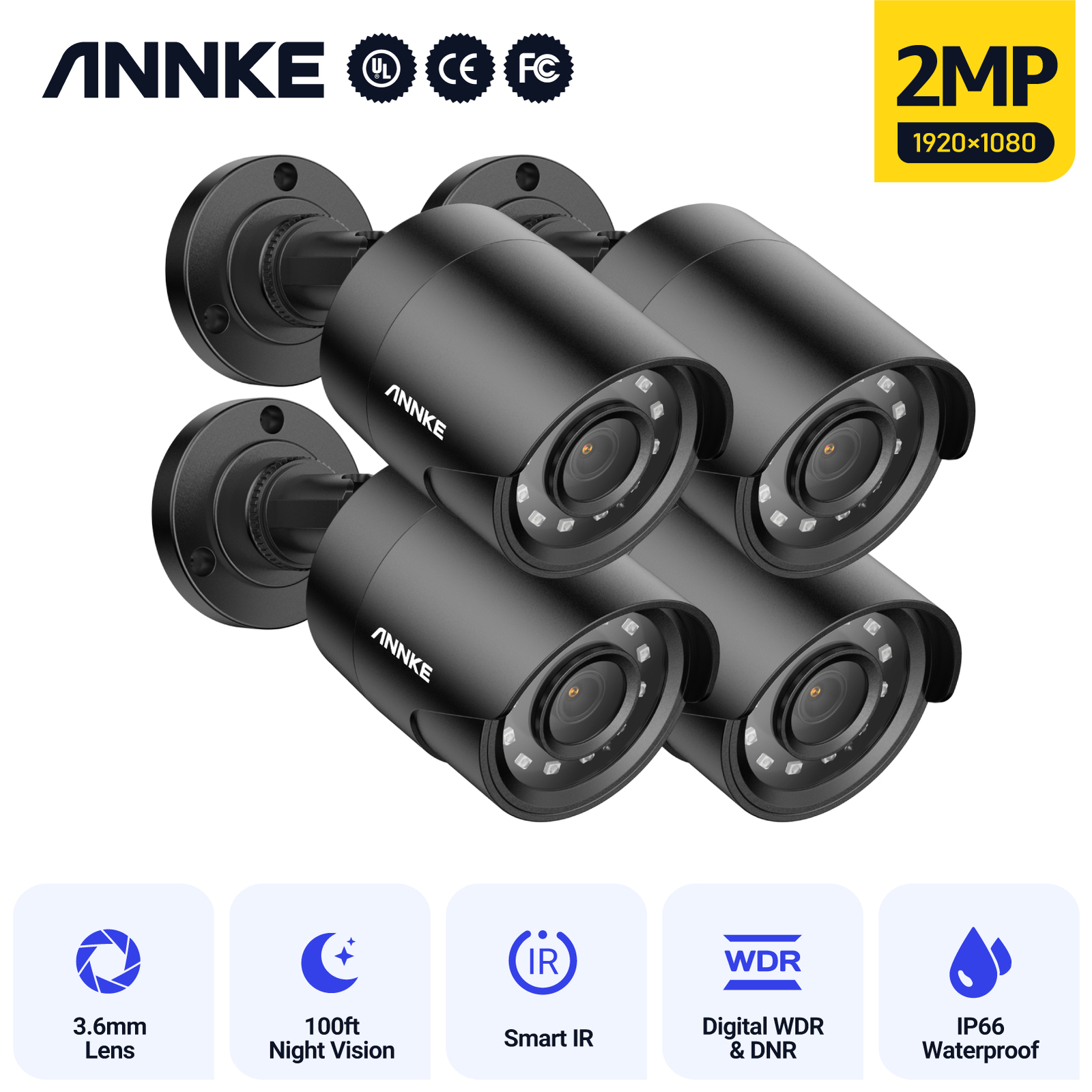 ANNKE 4pcs 1080P TVI Home Security Camera Outdoor Fit 2MP TVI DVR Remote Access