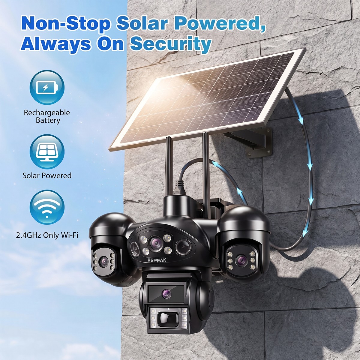 4PCS Camara De Seguridad Solar Inalambricas Para Exterior Con Vision Nocturna HD