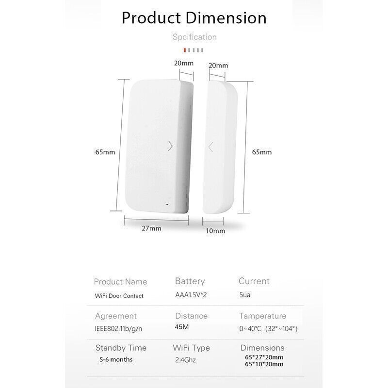 Tuya Smart WiFi Door Window Sensor Door Open/Closed Detector for Amazon Alexa