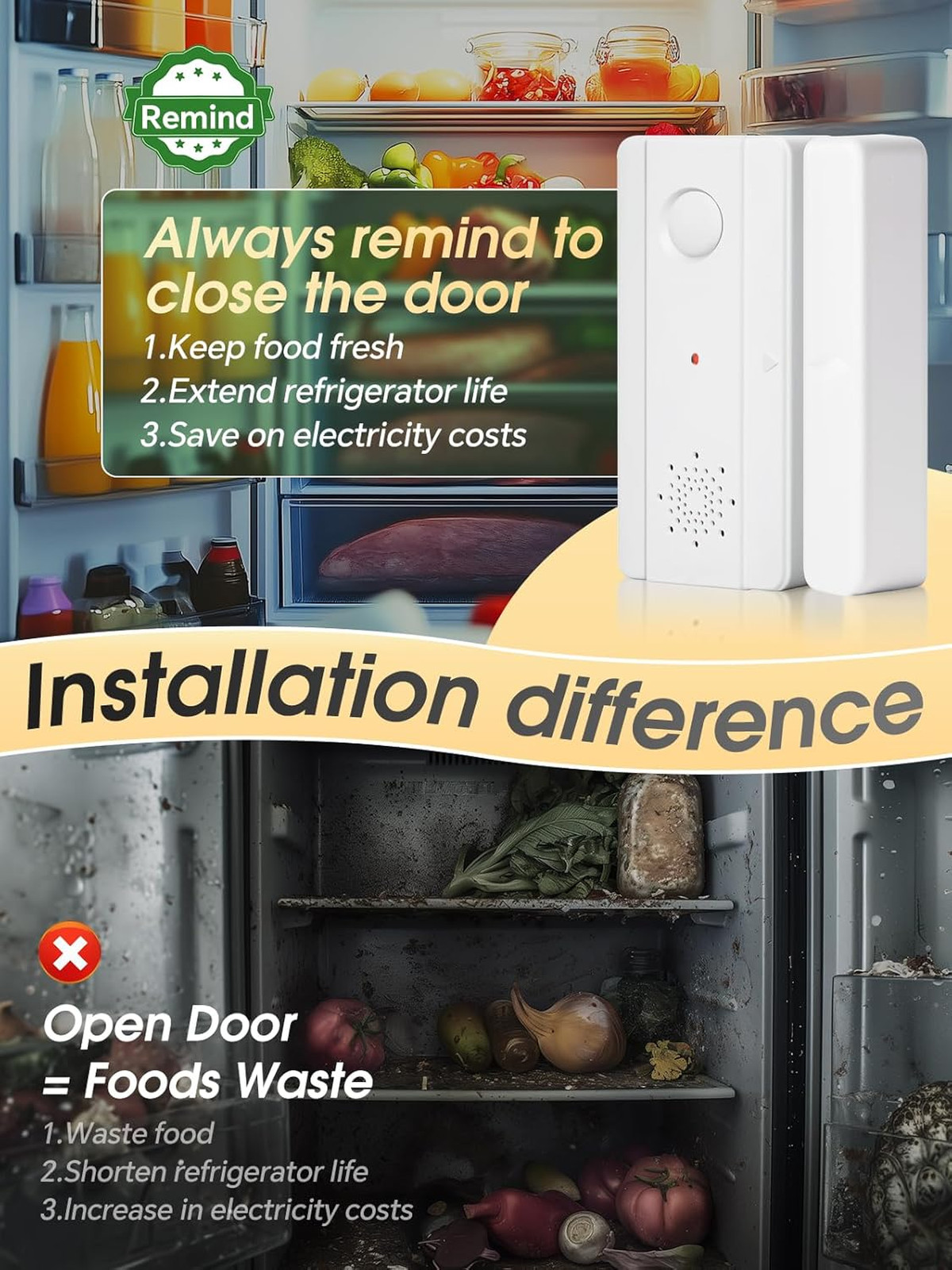 Door Left Open Reminder, Voice Door Alert with Adjustable Delay for Home Office