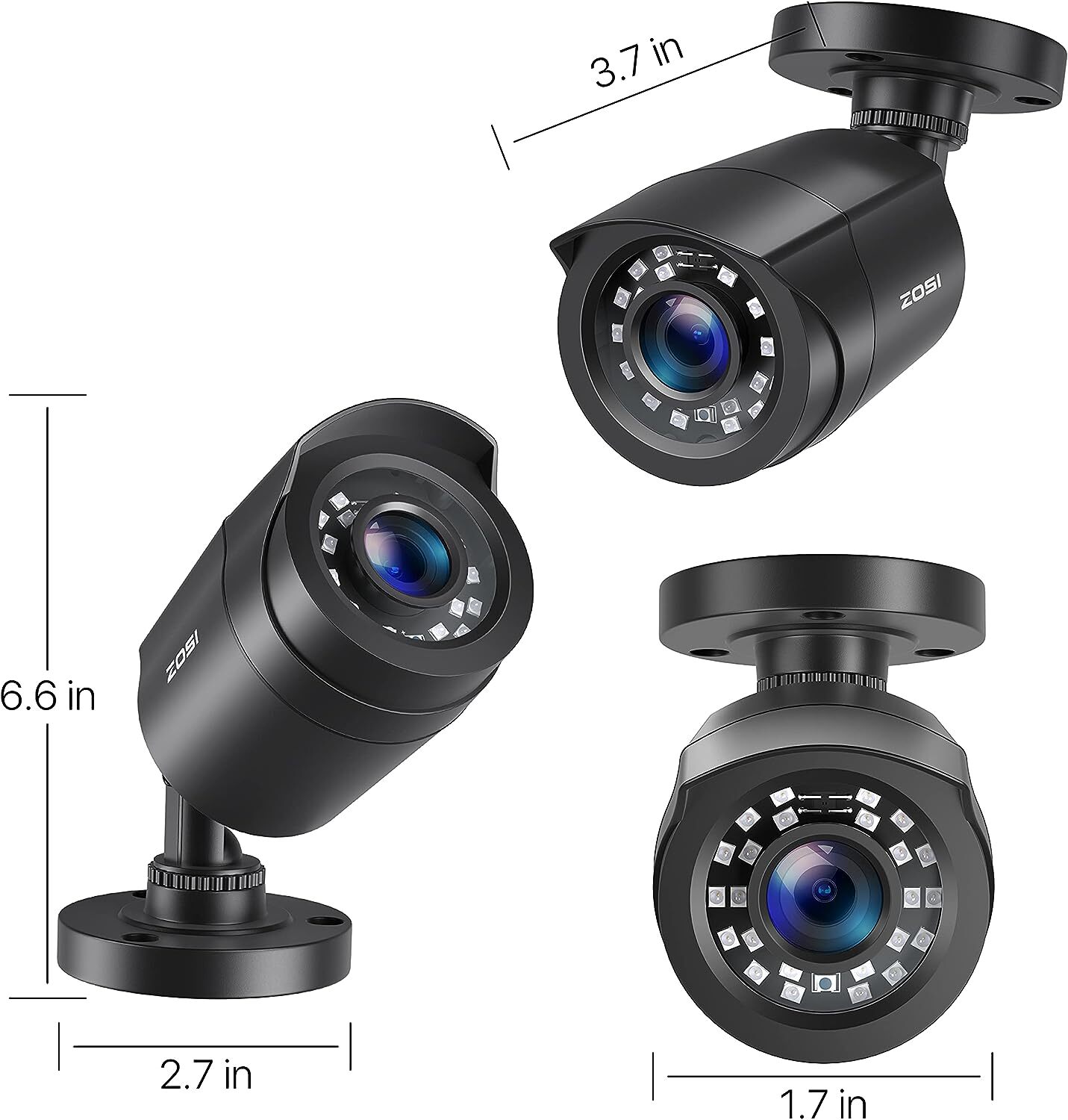 ZOSI 4 Pack 1080p Security Analog Wired Camera IP66 CCTV 80ft Night Vision TVI