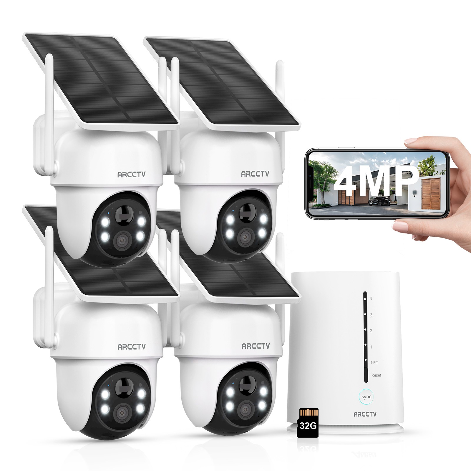 ARCCTV Solar Battery Powered Wireless Security Camera System PTZ Outdoor 4MP HD
