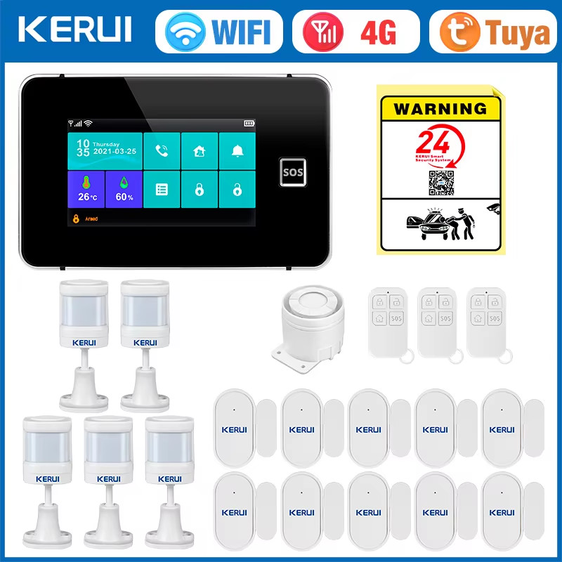 G64B 4G Home Burglar Alarm 4.3 Inch Touch Screen Home Alarm System WiFi GSM Tuya