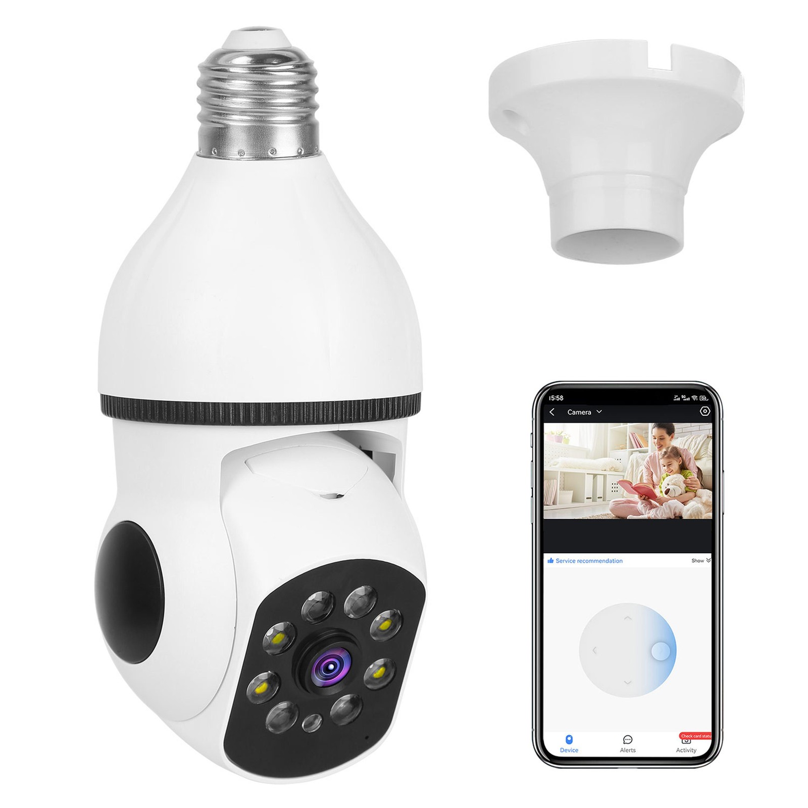 1080P WiFi Bulb Camera Pan Tilt Night Vision 2-Way Audio White