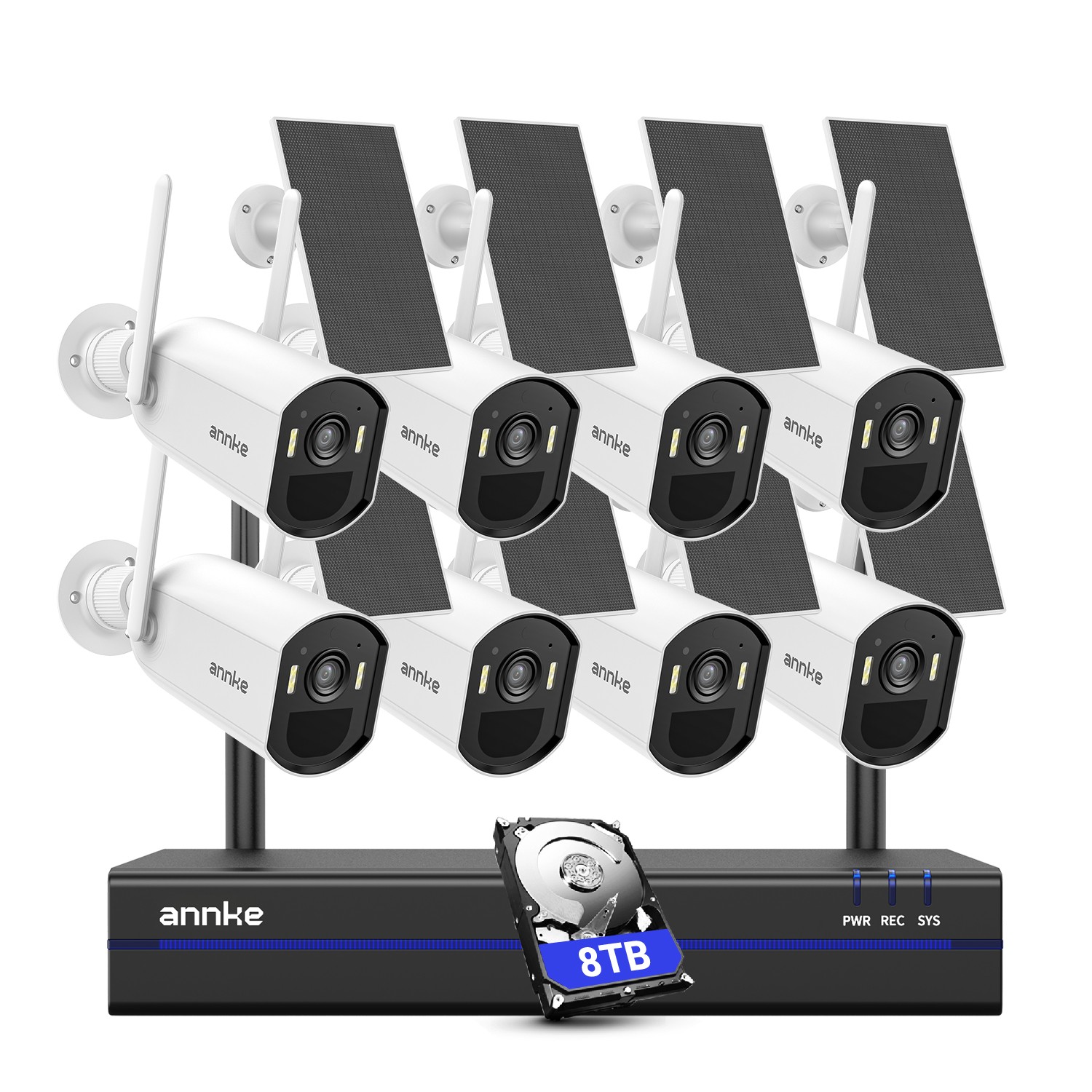 ANNKE 8CH 4MP Wireless Security Camera System Solar Battery Powered 2 Way Audio